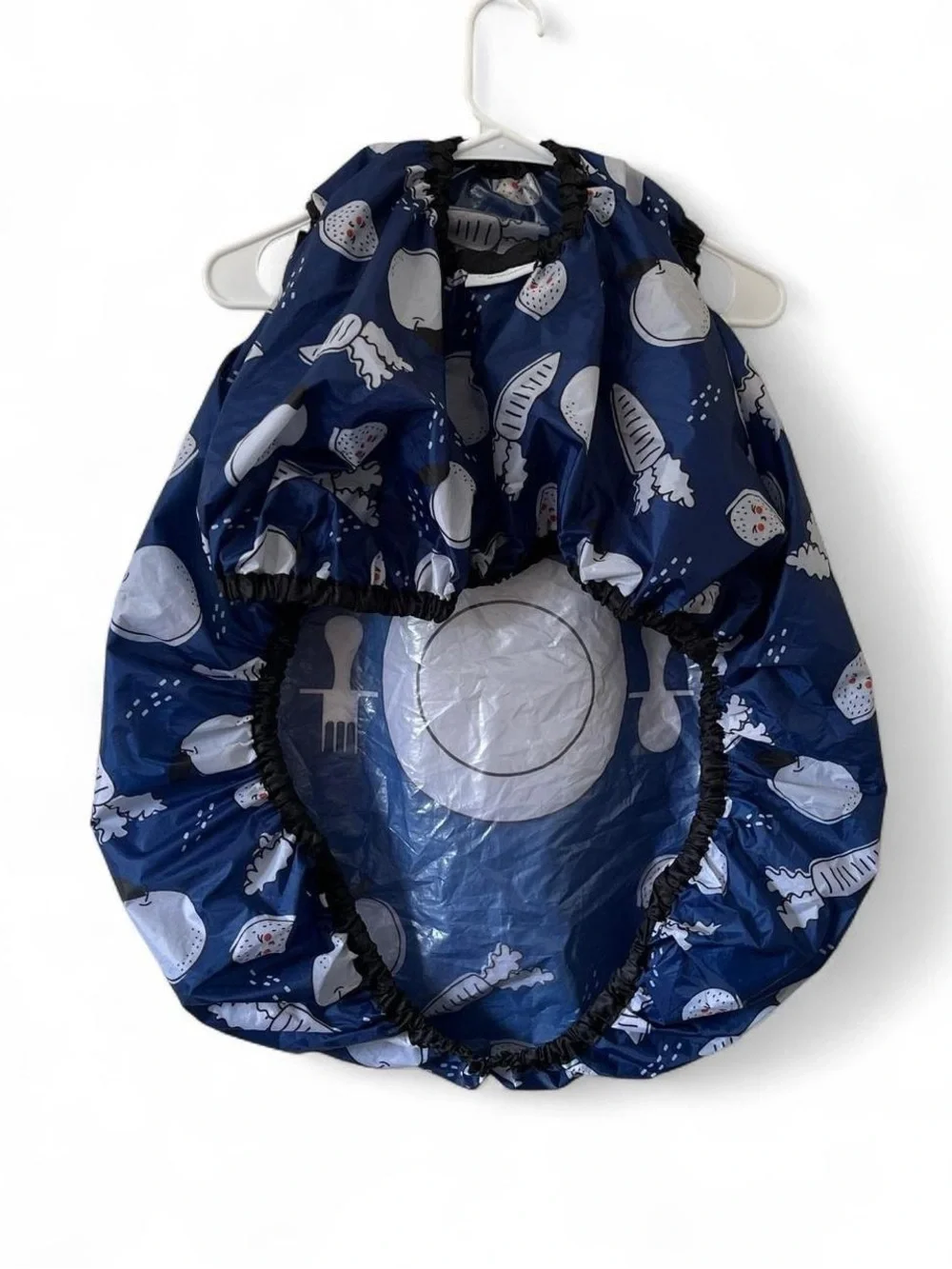 Grabease Navy Blue Gray Allover Waterproof Feeding Bib Smock Stretch 6M-3T EUC